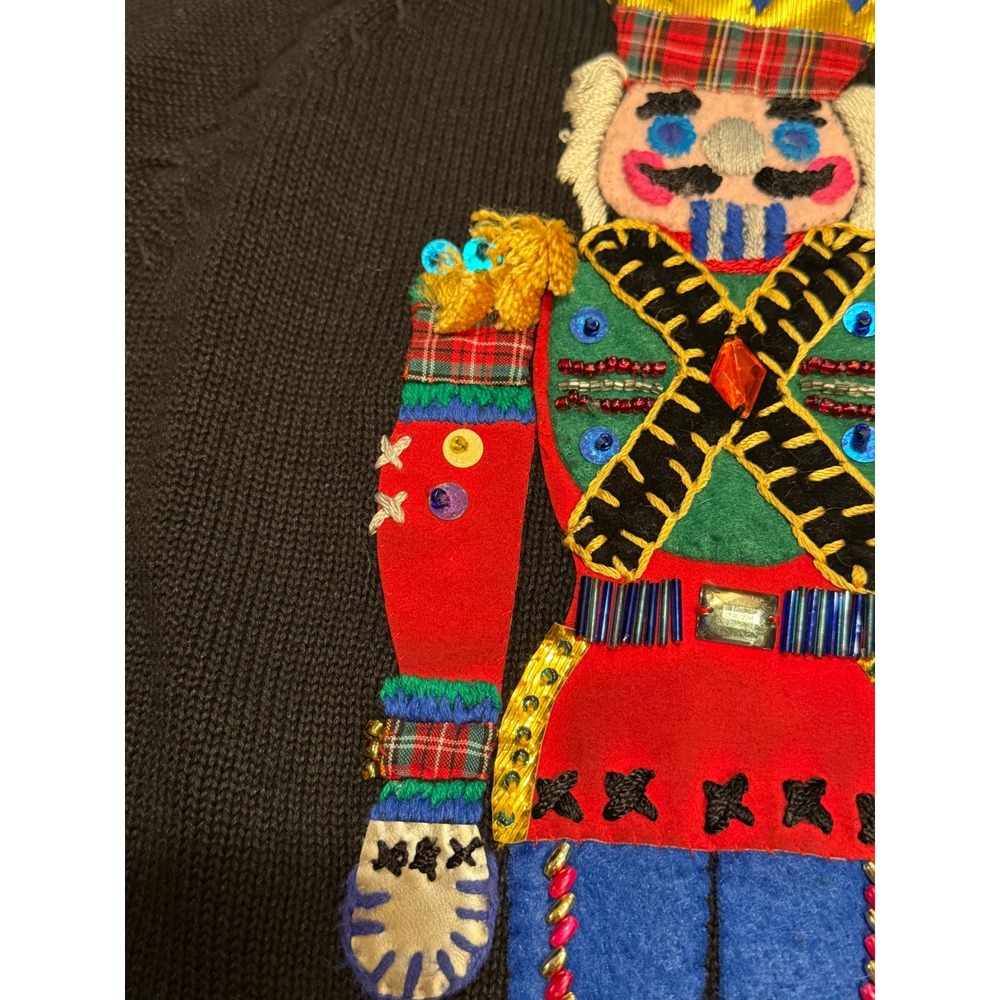 Michael Simon Vintage Nutcracker Christmas Cardigan Sweater Black Plaid Large - Picture 6 of 7